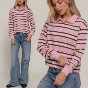 NWT Relaxed Fit Stripe Rugby Polo Shirt Top
